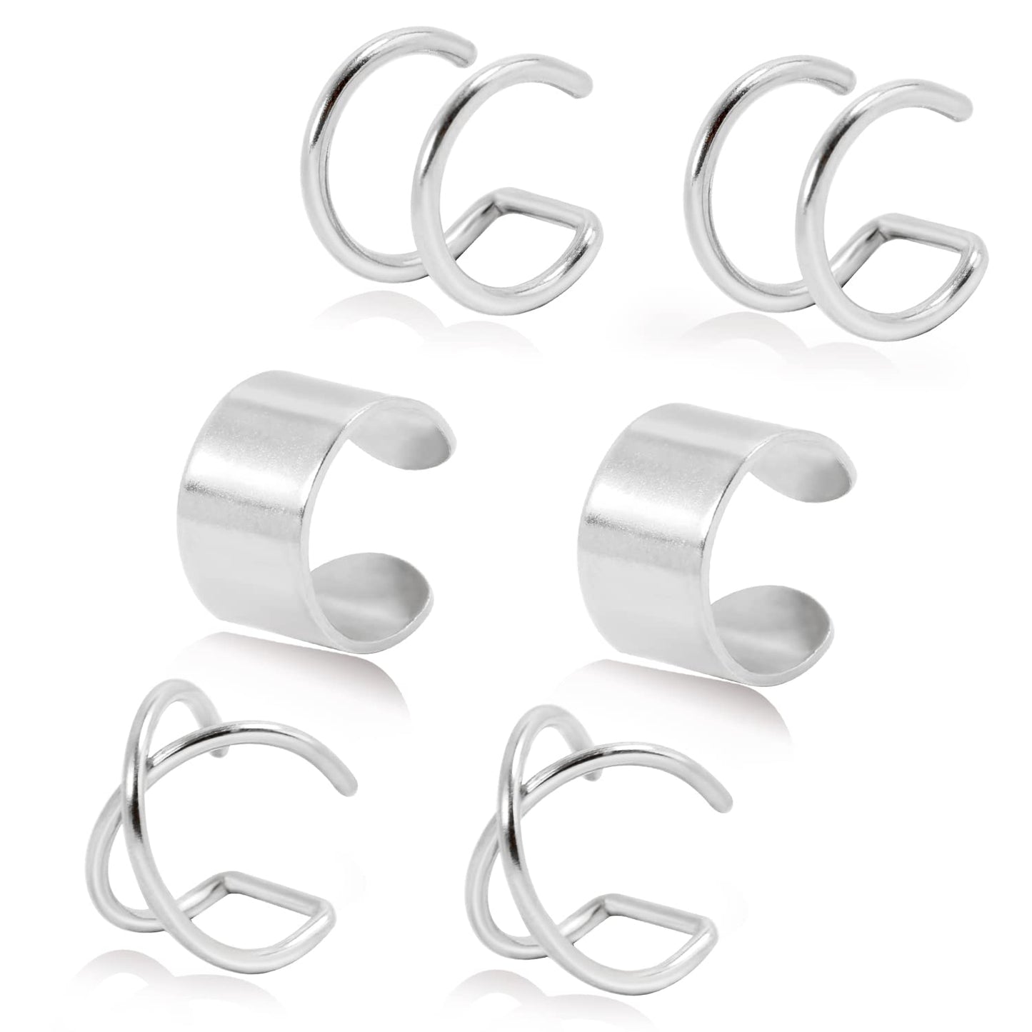 Gold Cuff Earrings for Women/Man Trendy Cute Ear Cuff Set Non Piercing Fake Helix Cartilage Huggie Cross Cuff Earrings 14K Gold Plated Hypoallergenic Simple Double Lines Ear Cuff Earrings (6pcs)