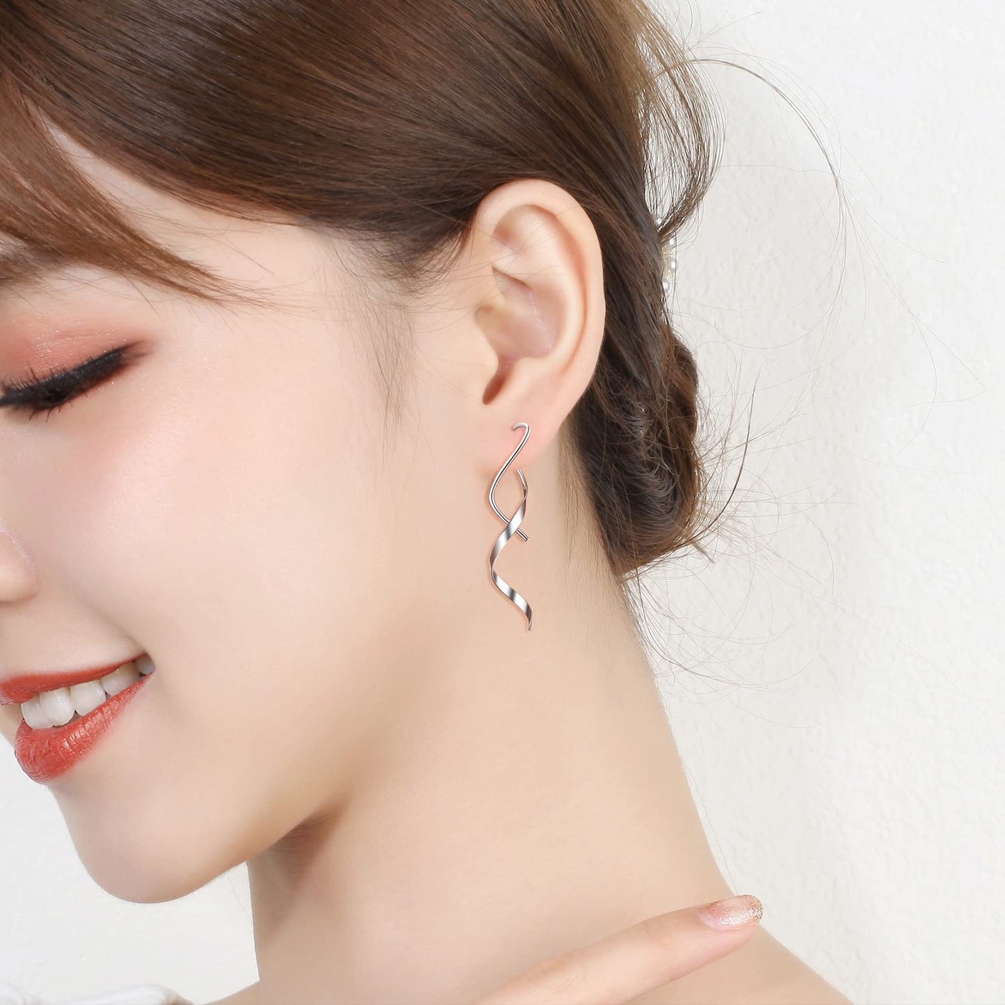 JSJOY Earrings for Women Spiral Threader Earrings Stainless steel Handmade Twisted Curved Pull Through Silver Gold Drop Dangle Earrings Jewelry for Women