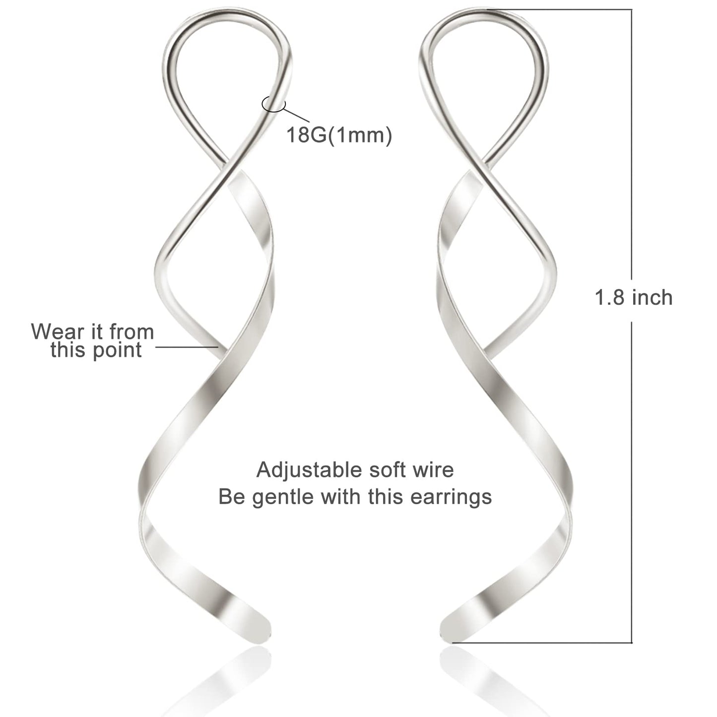 JSJOY Earrings for Women Spiral Threader Earrings Stainless steel Handmade Twisted Curved Pull Through Silver Gold Drop Dangle Earrings Jewelry for Women