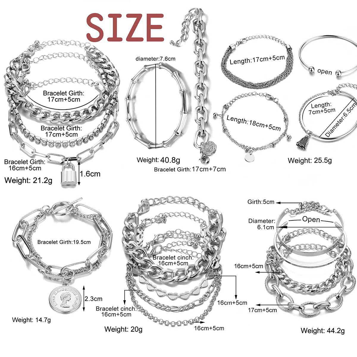 JSJOY 18-25 Pcs (6 Pack) 14K Gold Silver Bracelets Set for Women Girls Boho Stackable Y2K Chain Layered Multipack Bangles Adjustable Layering Cuff Italian Cuban Anklet Charm Chunky Bracelet Bundle Jewelry