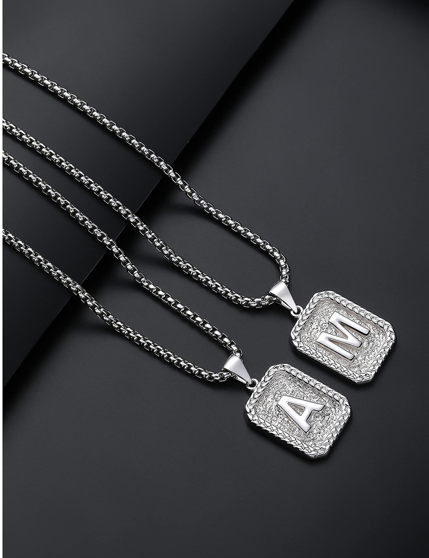 Initial Letter Pendant Necklace for Men Women Sterling Silver/Gold Plated Box Chain Necklace 20 Inches Initial Necklaces for Men Holiday gifts