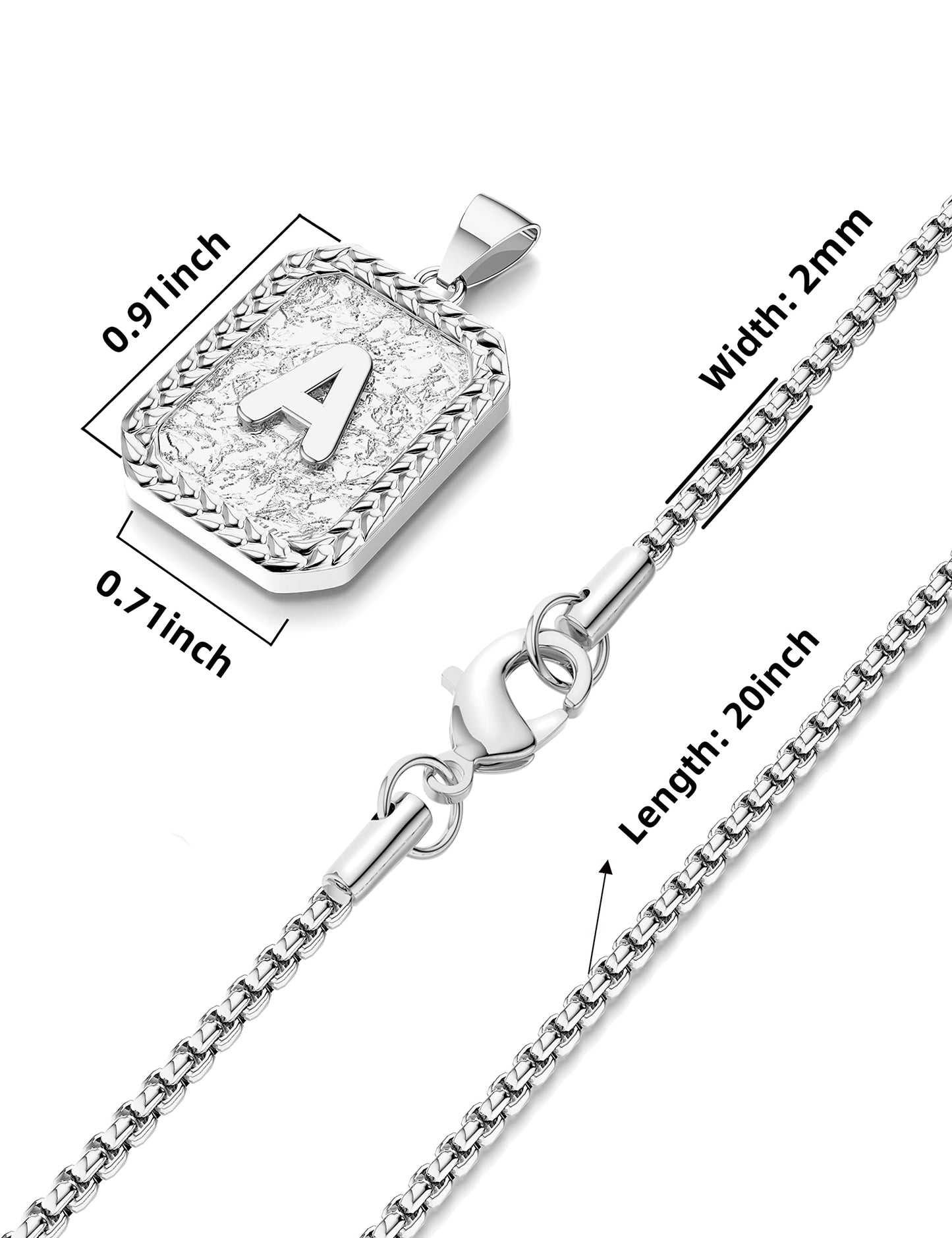 Initial Letter Pendant Necklace for Men Women Sterling Silver/Gold Plated Box Chain Necklace 20 Inches Initial Necklaces for Men Holiday gifts