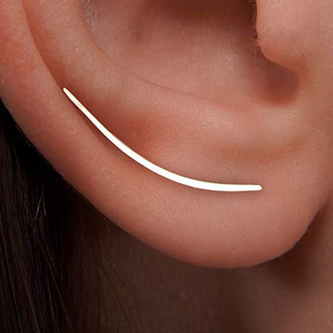 JSJOY Earrings Sterling Silver Ear Climbers Long Curved Bar Studs Ear crawlers,Ear Jackets