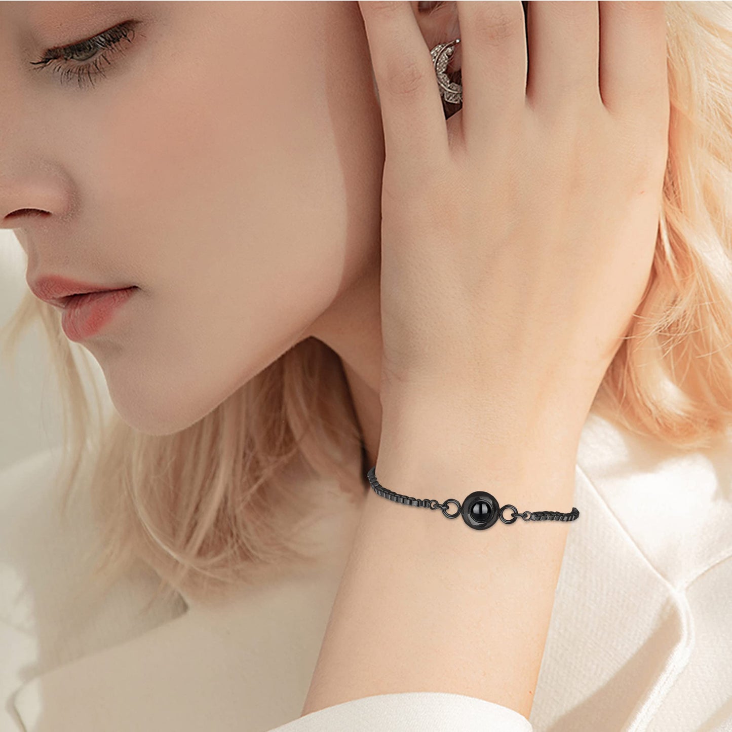 Custom Photo Bracelet Personalized Photo Projection Bracelet Circle Photo Bracelets with Picture Inside for Women Men Couple Best Friend gife