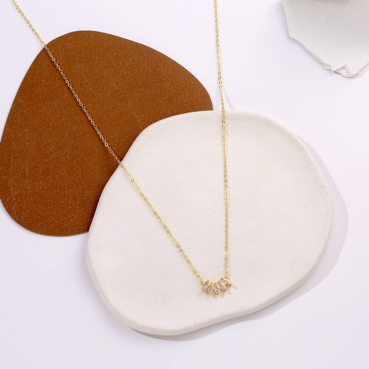 JSJOY Women Dainty Leaf Necklace 14k Gold Plated Layered CZ Moon Necklace Simple Diamond Choker Necklaces for Women Trendy Jewelry Gifts for Girls