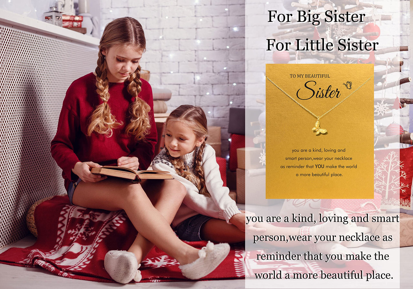 JSJOY Sister Gifts from Sisters Sister Necklaces Best Friend Necklace for Women Girls Christmas, Birthday Graduation Gifts with Gifts Card