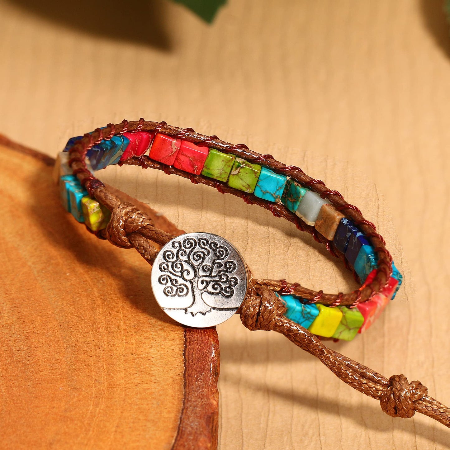 JSJOY Natural stone bracelet for Women,Handmade Healing Crystal Jasper Beads Bracelet with Tree of Life Button Women Jewelry Gifts