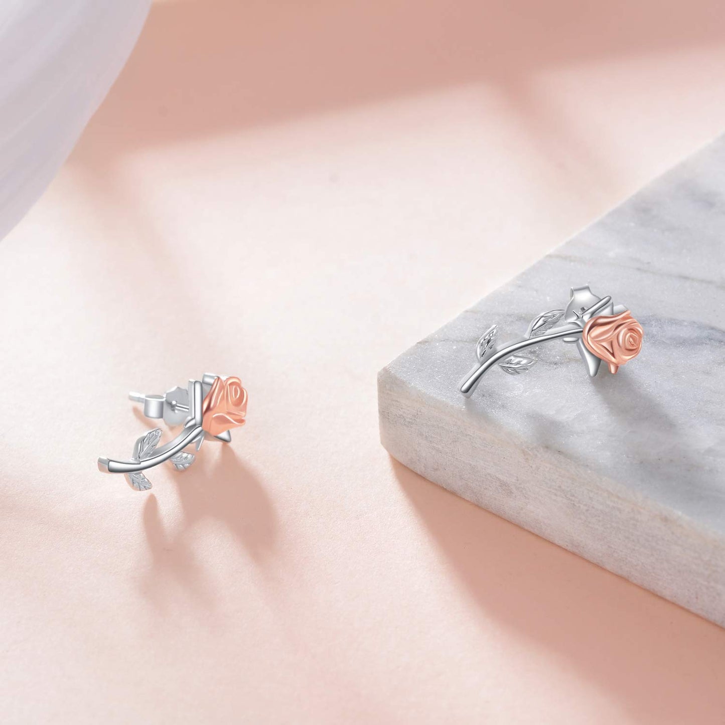 JSJOY Ear Crawler Climber Earrings Sterling Silver Rose Flower Crescent Moon Stud Earrings for Women Girls Jewelry Gifts