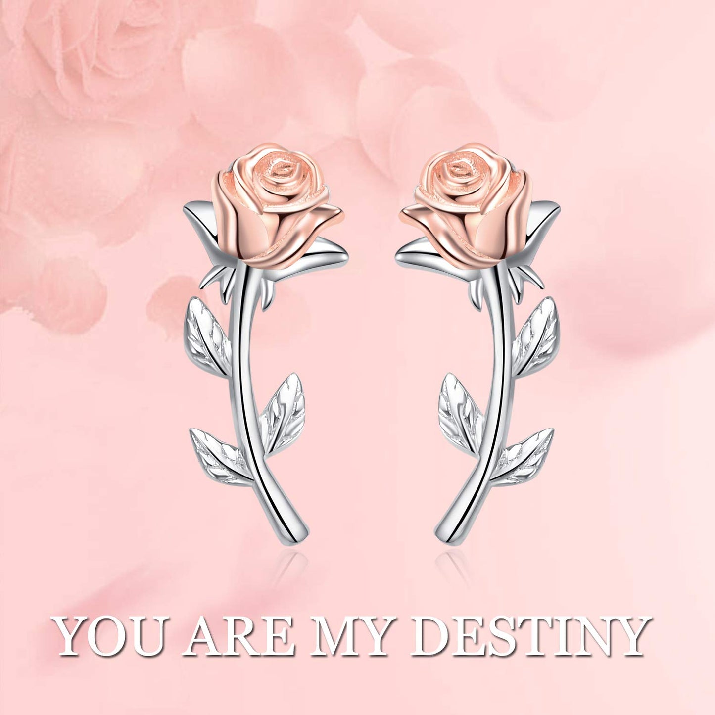 JSJOY Ear Crawler Climber Earrings Sterling Silver Rose Flower Crescent Moon Stud Earrings for Women Girls Jewelry Gifts