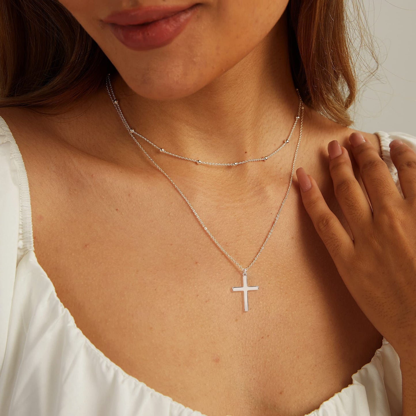 JSJOY Cross Necklace for Women, 14K Gold Plated/Sterling silver Chain Necklace Dainty Layered Gold Cross Pendant Necklace Simple Cute Necklaces for Women Gold Jewelry for Women