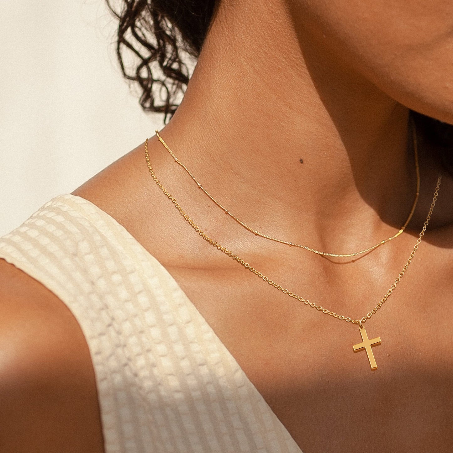 JSJOY Cross Necklace for Women, 14K Gold Plated/Sterling silver Chain Necklace Dainty Layered Gold Cross Pendant Necklace Simple Cute Necklaces for Women Gold Jewelry for Women