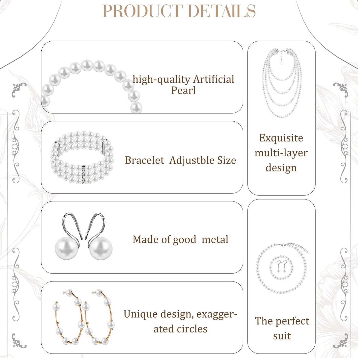 8 Pcs Pearl Necklace Pearl Earrings Pearl Bracelet Set fashion Simulated Pearls Accessories Wedding Pearl Jewelry Set Christmas Gift for Women Mom Wife