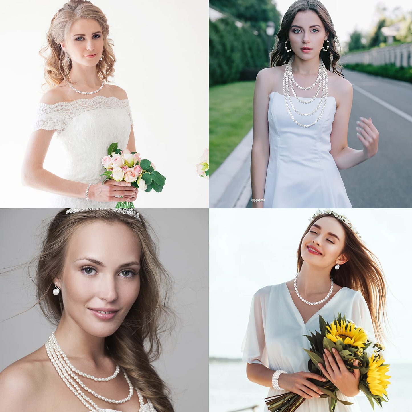 8 Pcs Pearl Necklace Pearl Earrings Pearl Bracelet Set fashion Simulated Pearls Accessories Wedding Pearl Jewelry Set Christmas Gift for Women Mom Wife