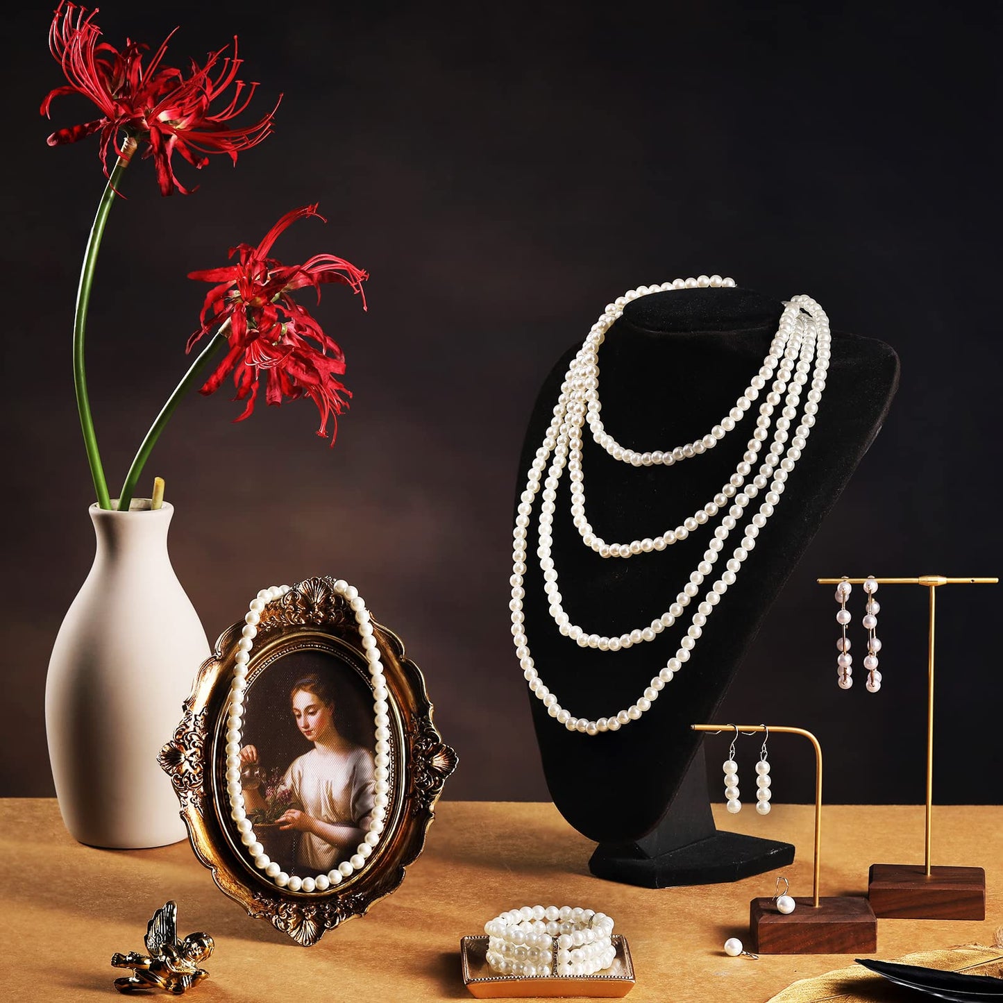 8 Pcs Pearl Necklace Pearl Earrings Pearl Bracelet Set fashion Simulated Pearls Accessories Wedding Pearl Jewelry Set Christmas Gift for Women Mom Wife