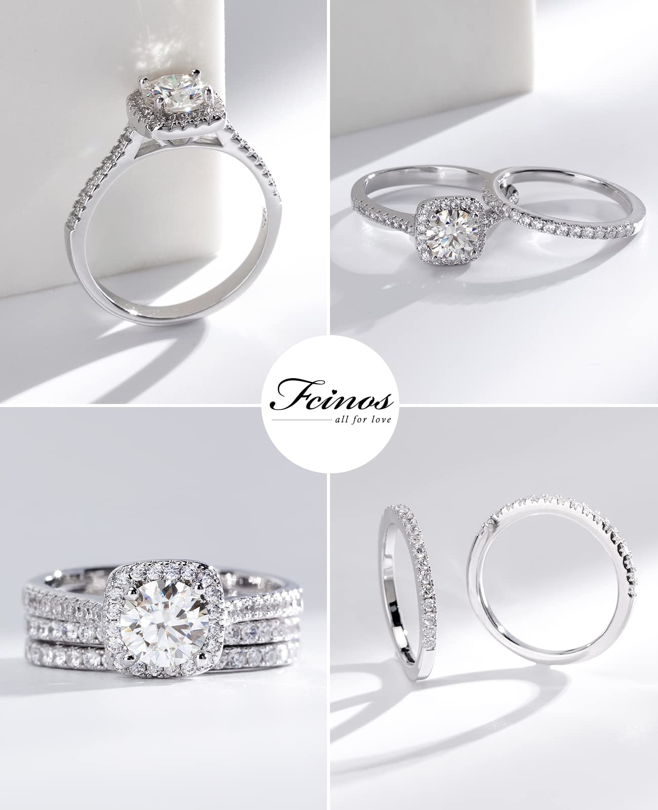 JSJOY Fashion Moissanite Halo Ring for Women, S925 Sterling Silver 18K White Gold Plated Engagement Ring 1.3CT D Color VVS1 Clarity Round Cut Solitaire Rings, Wedding Bands Promise Lab Diamond Rings for HerMoissanite Halo Ring for Women
