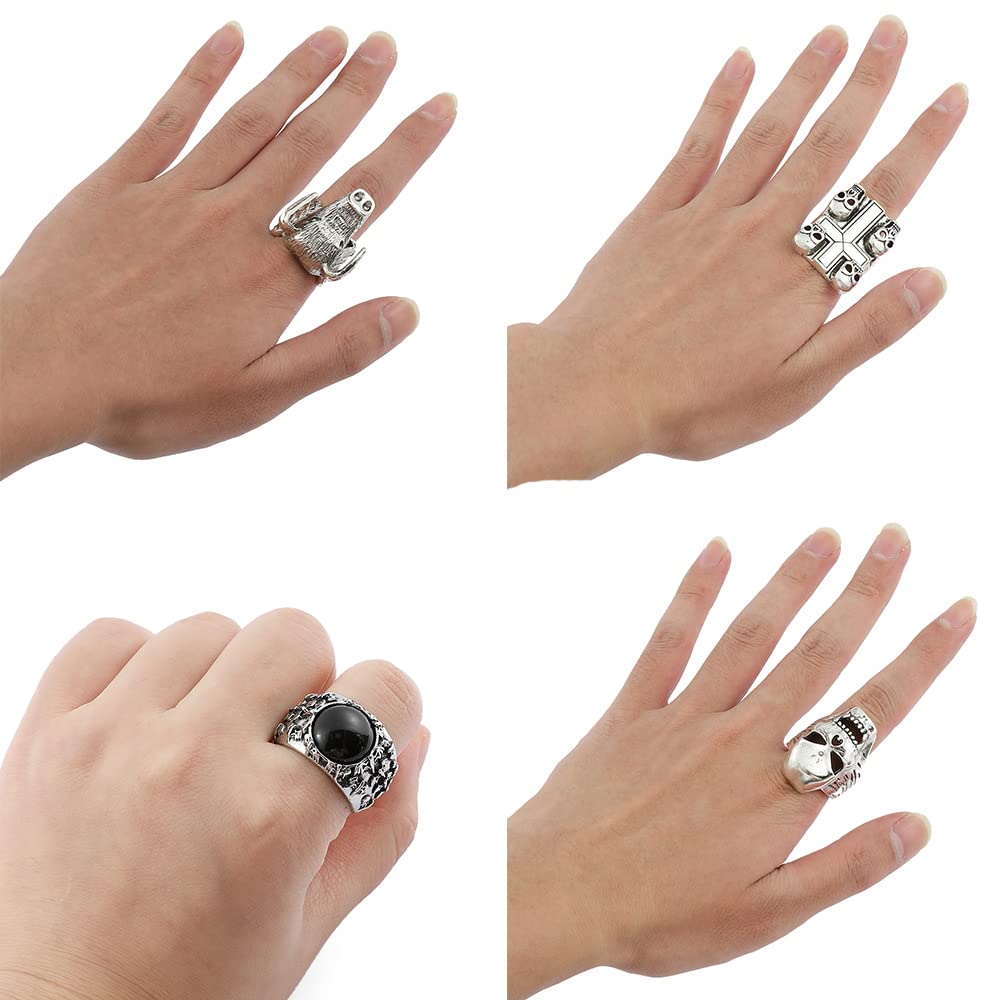 JSJOY Eddie Munson Ring Accessories Set Men Gifts Halloween Vintage Punk Skull Cross Ring Jewelry For Fans Gifts