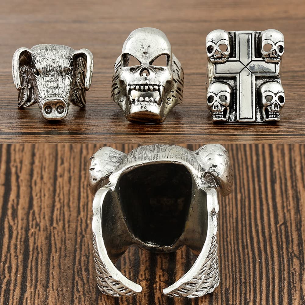 JSJOY Eddie Munson Ring Accessories Set Men Gifts Halloween Vintage Punk Skull Cross Ring Jewelry For Fans Gifts