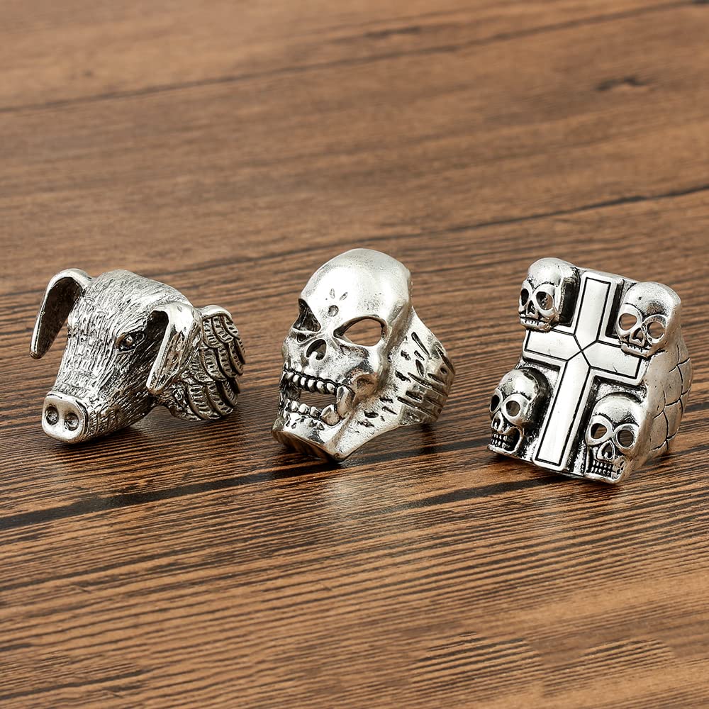 JSJOY Eddie Munson Ring Accessories Set Men Gifts Halloween Vintage Punk Skull Cross Ring Jewelry For Fans Gifts