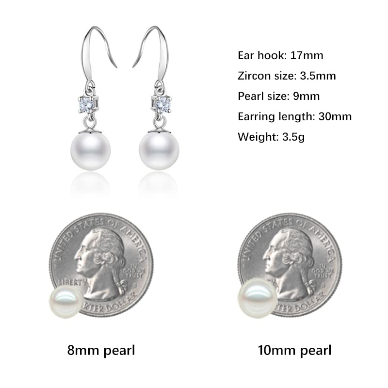 Pearl Fashion Earrings Women's Selected AAAA+ Natural Freshwater Round Pearl Sterling Silver Jewelry Hypoallergenic Mom Earrings Wedding Diamond Christmas Holiday gifts