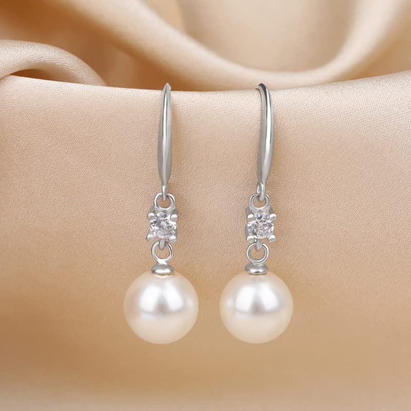 Pearl Fashion Earrings Women's Selected AAAA+ Natural Freshwater Round Pearl Sterling Silver Jewelry Hypoallergenic Mom Earrings Wedding Diamond Christmas Holiday gifts