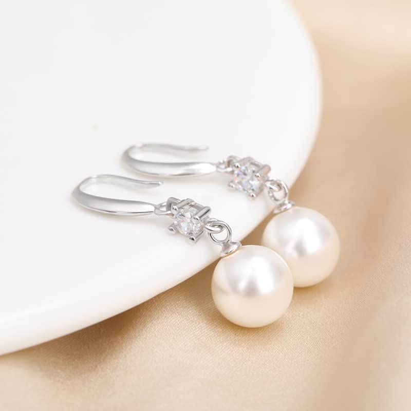 Pearl Fashion Earrings Women's Selected AAAA+ Natural Freshwater Round Pearl Sterling Silver Jewelry Hypoallergenic Mom Earrings Wedding Diamond Christmas Holiday gifts