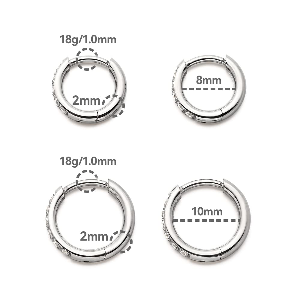 G23 Pure Titanium Pairs Small Huggie Hoop Earrings Hypoallergenic Lightweight Cartilage Hoops Small Cubic Zirconia Cuff Earrings Mini Piercing Jewelry for Women Girls Teen Holiday commemorative gifts