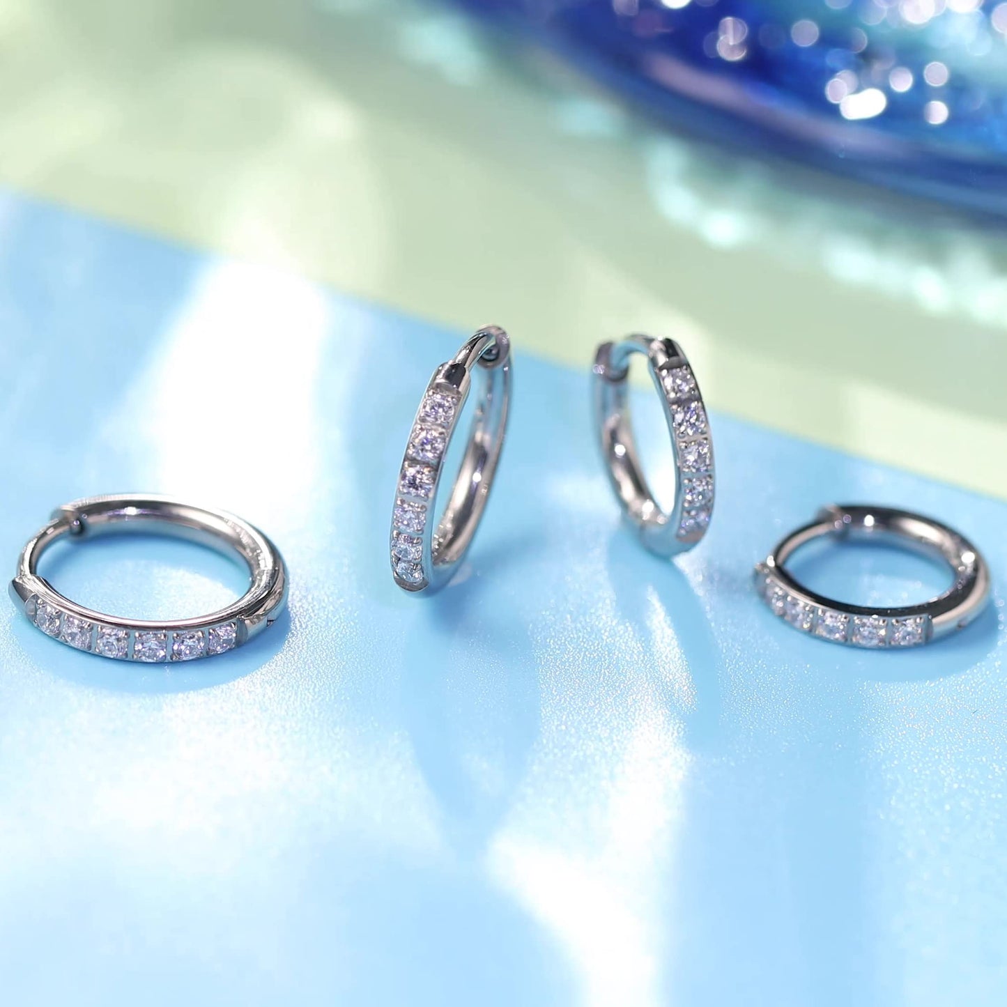 G23 Pure Titanium Pairs Small Huggie Hoop Earrings Hypoallergenic Lightweight Cartilage Hoops Small Cubic Zirconia Cuff Earrings Mini Piercing Jewelry for Women Girls Teen Holiday commemorative gifts