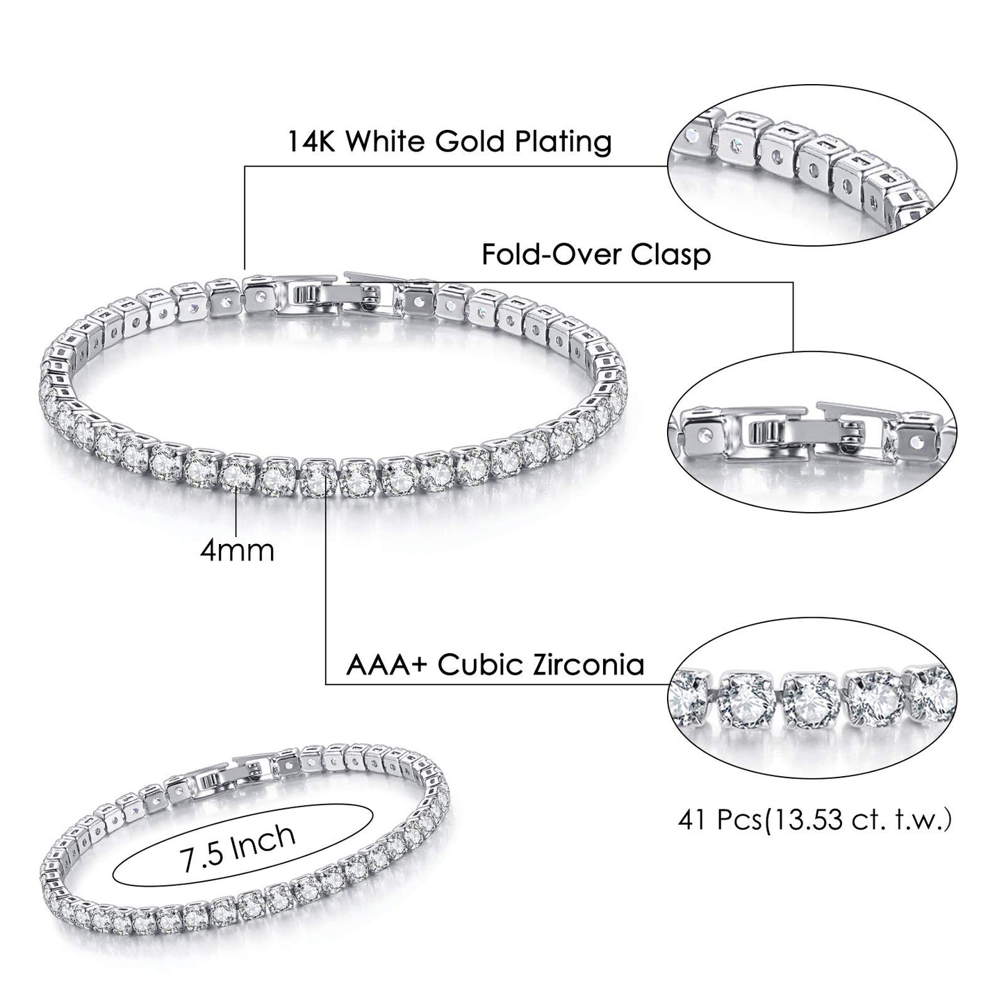 JSJOY 3 Pcs Tennis Bracelets for Women 14K Gold Plated 4mm 5A+ Cubic Zirconia CZ Diamond Classic Adjustable Slider Bracelet Fashion Jewelry Wedding Gift Size 6.5-7.5 Inch