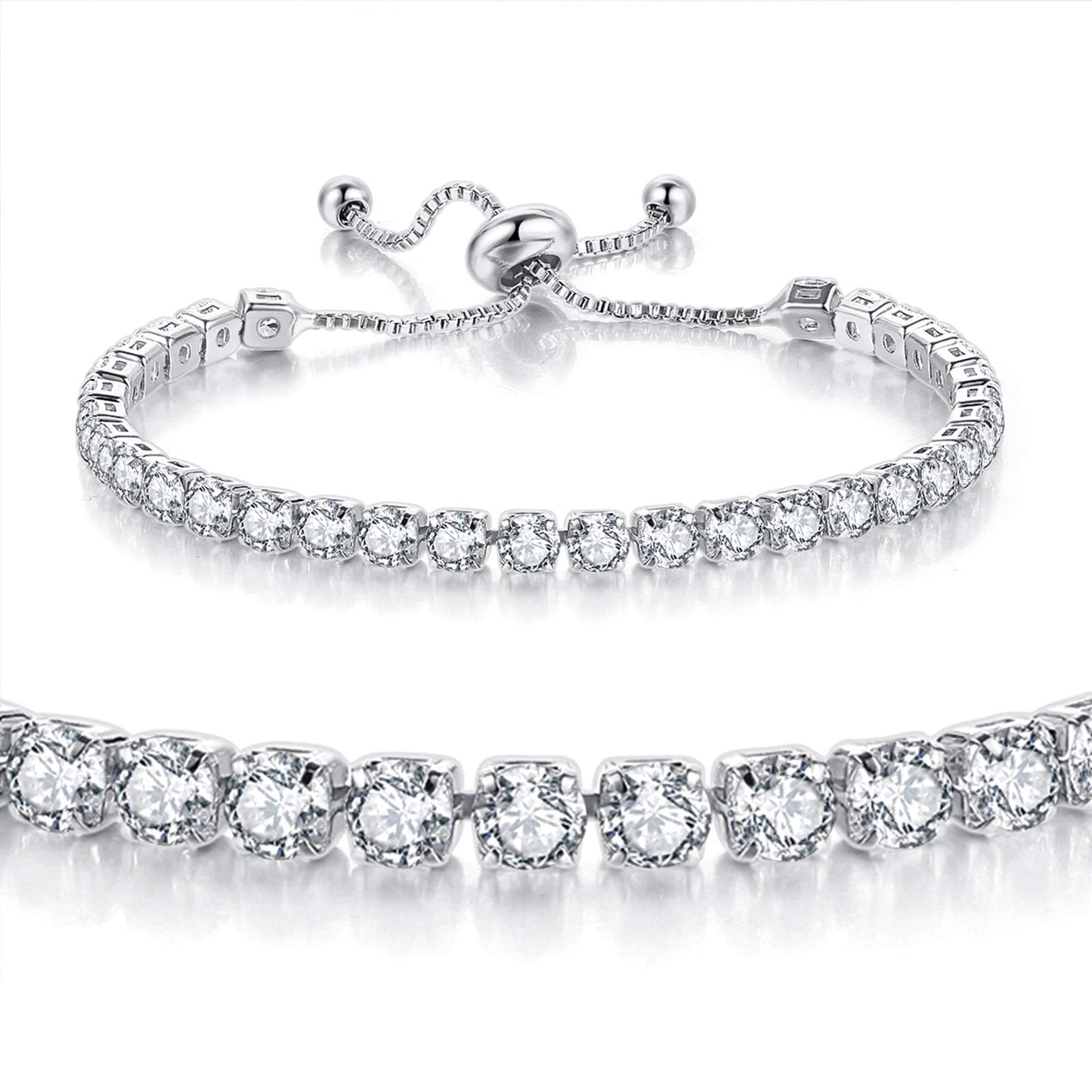 JSJOY 3 Pcs Tennis Bracelets for Women 14K Gold Plated 4mm 5A+ Cubic Zirconia CZ Diamond Classic Adjustable Slider Bracelet Fashion Jewelry Wedding Gift Size 6.5-7.5 Inch