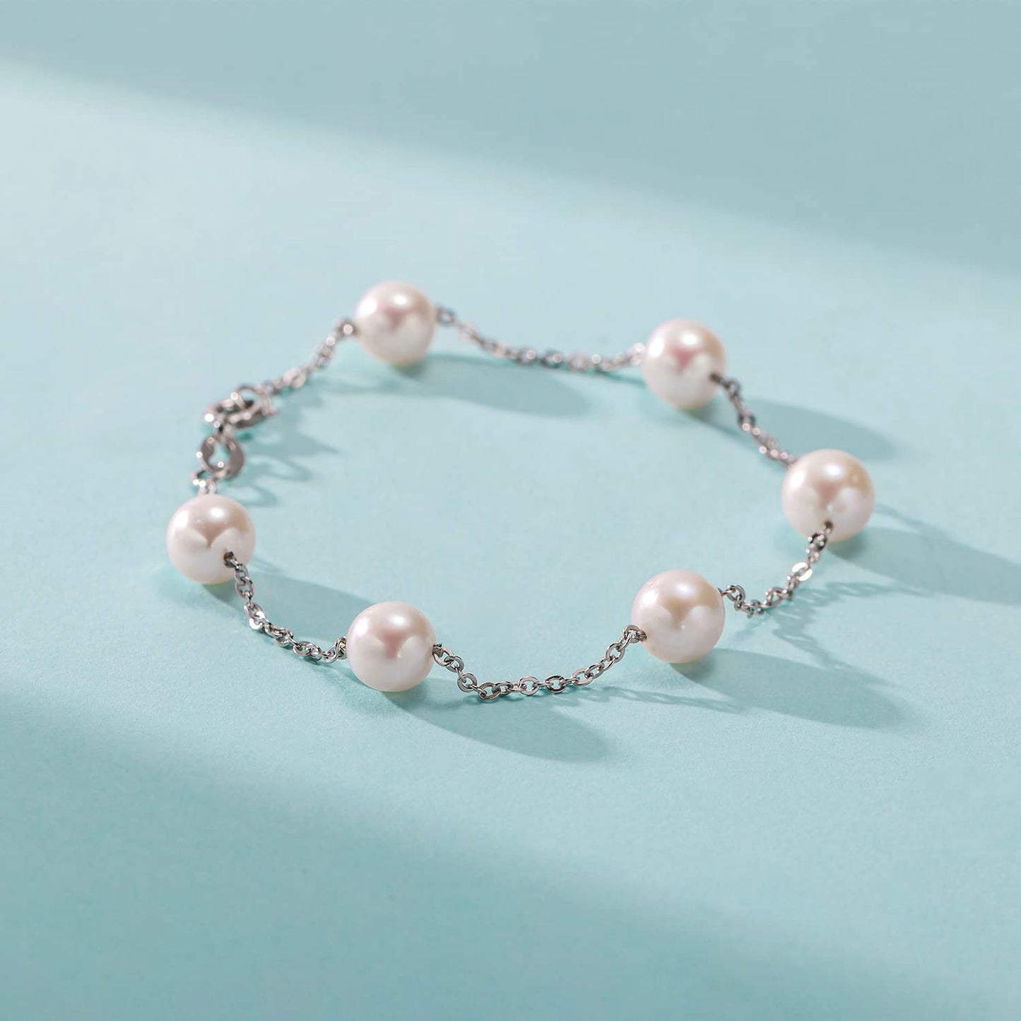Pearl Bracelet for Women 6-7mm S925 Sterling Silver Freshwater Cultured Pearl Bracelets for Women Girl Mom 7 Inche Precious holiday gifts