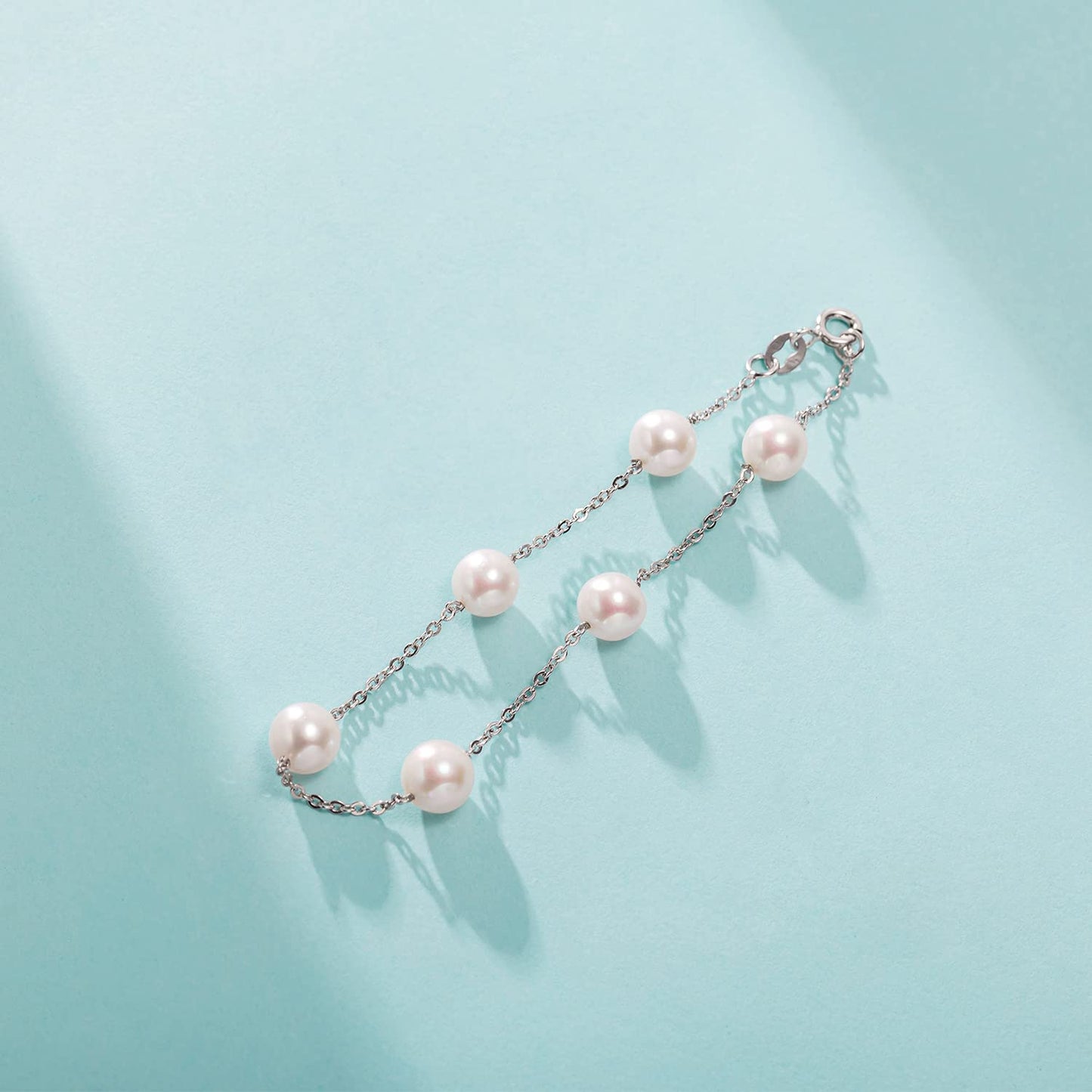 Pearl Bracelet for Women 6-7mm S925 Sterling Silver Freshwater Cultured Pearl Bracelets for Women Girl Mom 7 Inche Precious holiday gifts