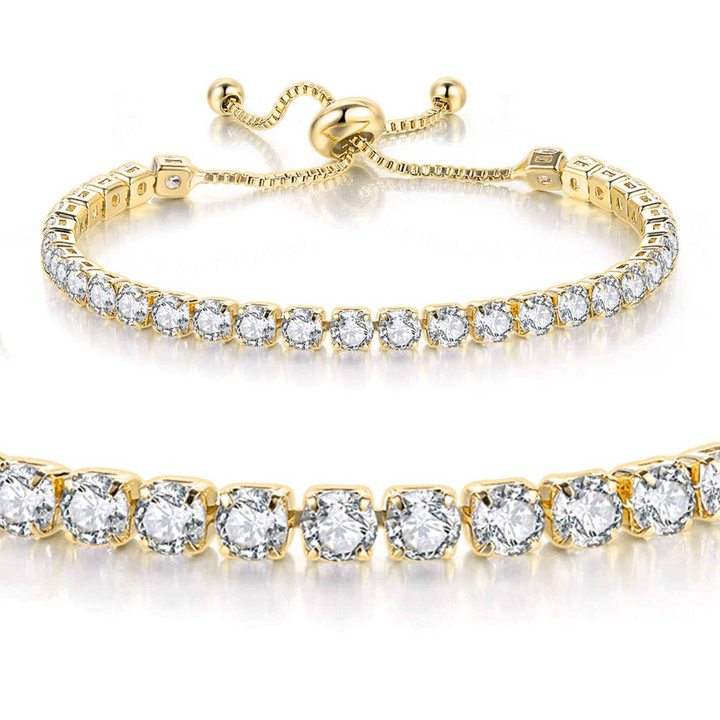 JSJOY 3 Pcs Tennis Bracelets for Women 14K Gold Plated 4mm 5A+ Cubic Zirconia CZ Diamond Classic Adjustable Slider Bracelet Fashion Jewelry Wedding Gift Size 6.5-7.5 Inch