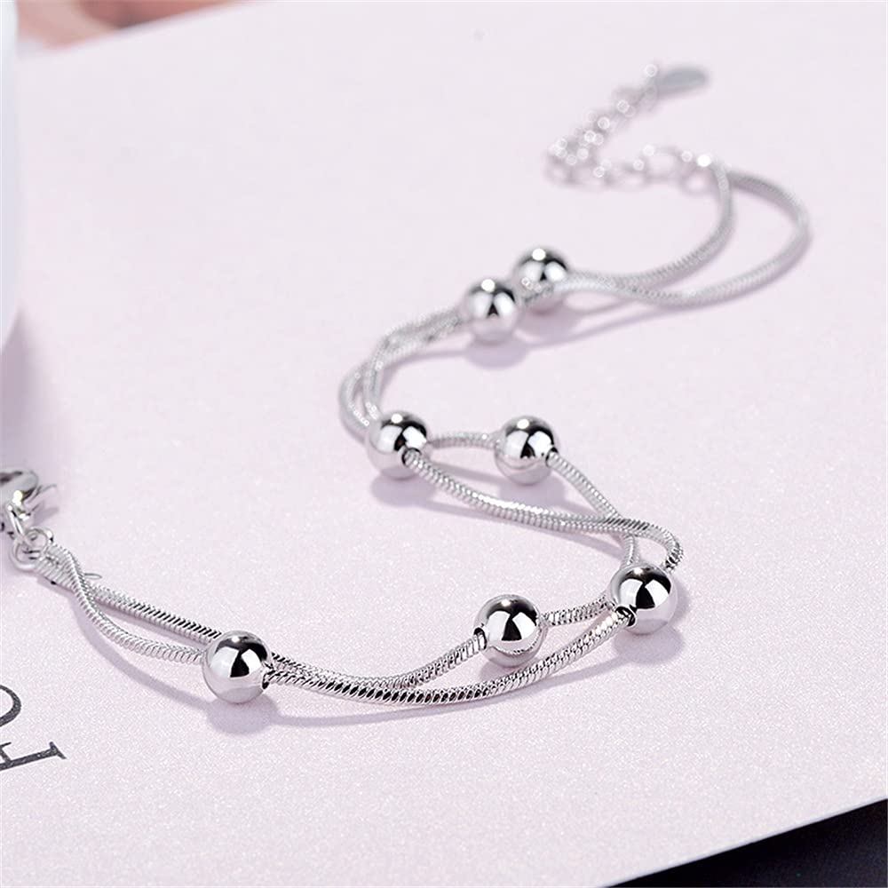 JSJOY Silver Bracelet for Women Teen Girls Love Heart Charm Chain Bracelet Bangle with Zircon Fashion Jewelry Gifts