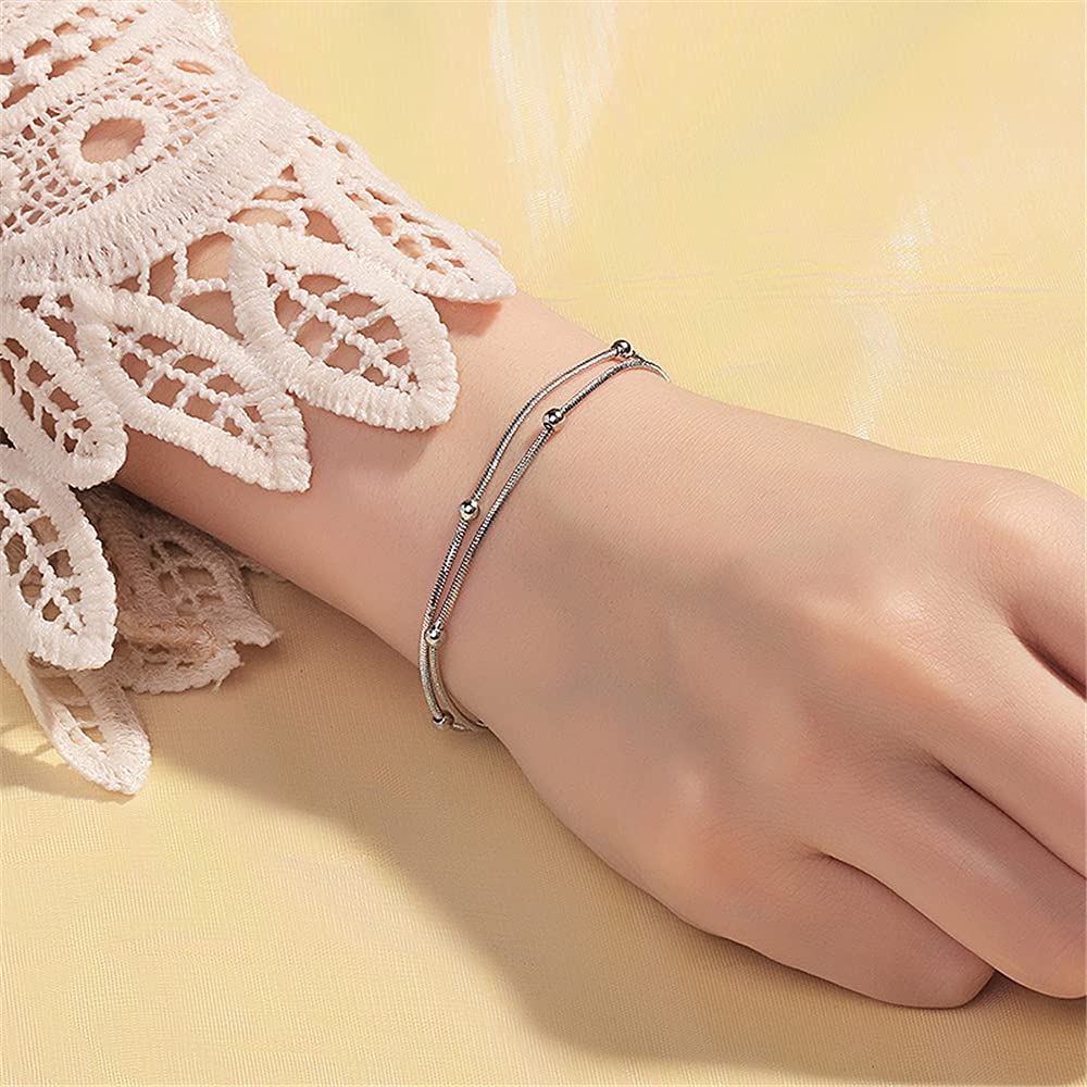 JSJOY Silver Bracelet for Women Teen Girls Love Heart Charm Chain Bracelet Bangle with Zircon Fashion Jewelry Gifts