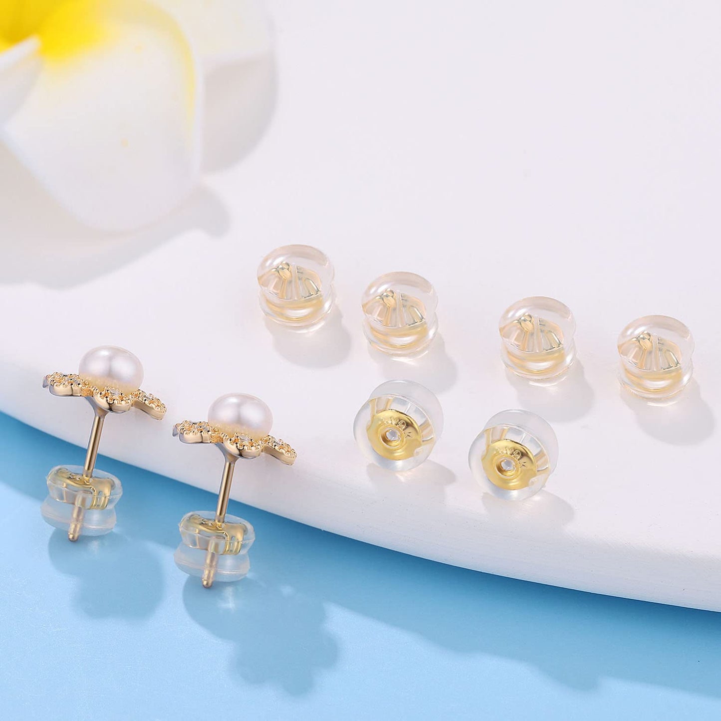 Sterling Silver Locking Secure Earring Backs for Studs Silicone Earring Backs Replacements for Studs Droopy Ears No-Irritate Hypoallergenice Earring Backs for Adults&Kid