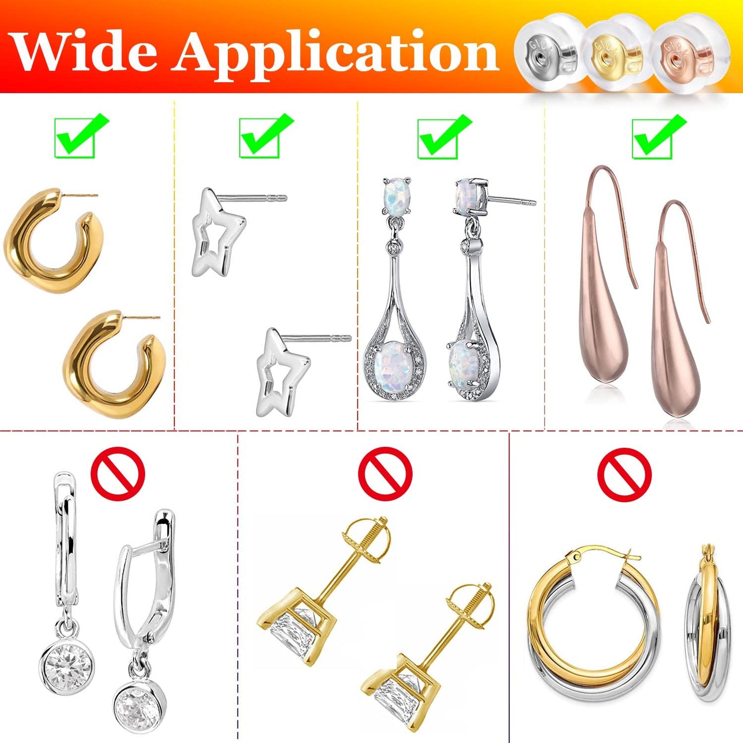 Sterling Silver Locking Secure Earring Backs for Studs Silicone Earring Backs Replacements for Studs Droopy Ears No-Irritate Hypoallergenice Earring Backs for Adults&Kid