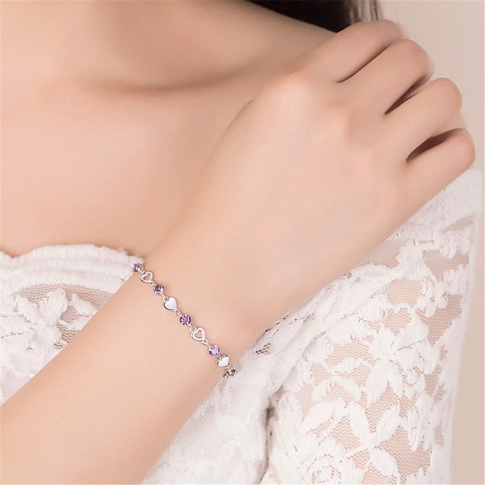 JSJOY Silver Bracelet for Women Teen Girls Love Heart Charm Chain Bracelet Bangle with Zircon Fashion Jewelry Gifts