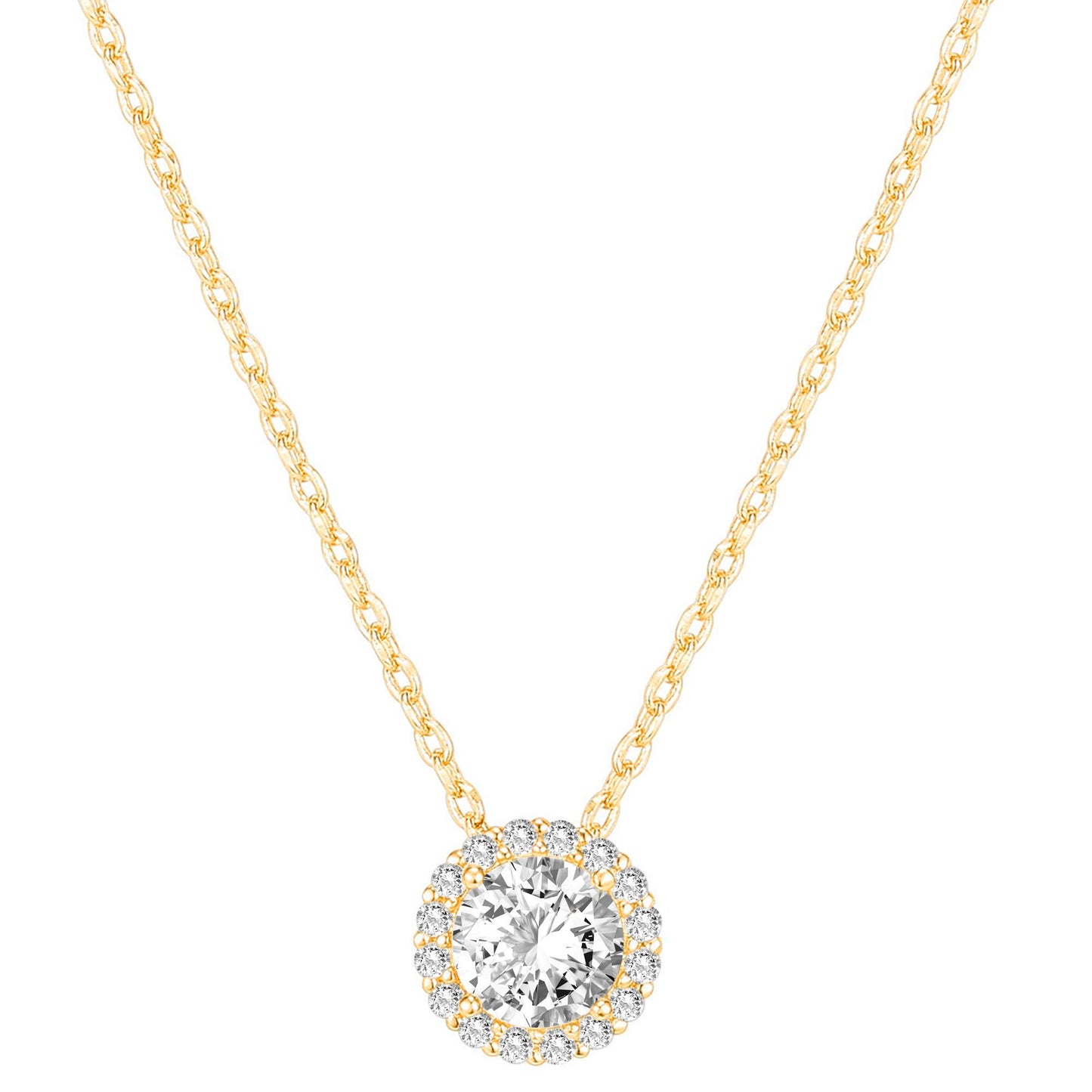 JSJOY 14K Gold Plated Post Faux Diamond Round Solitaire Pendant Halo Gold Necklace for Women