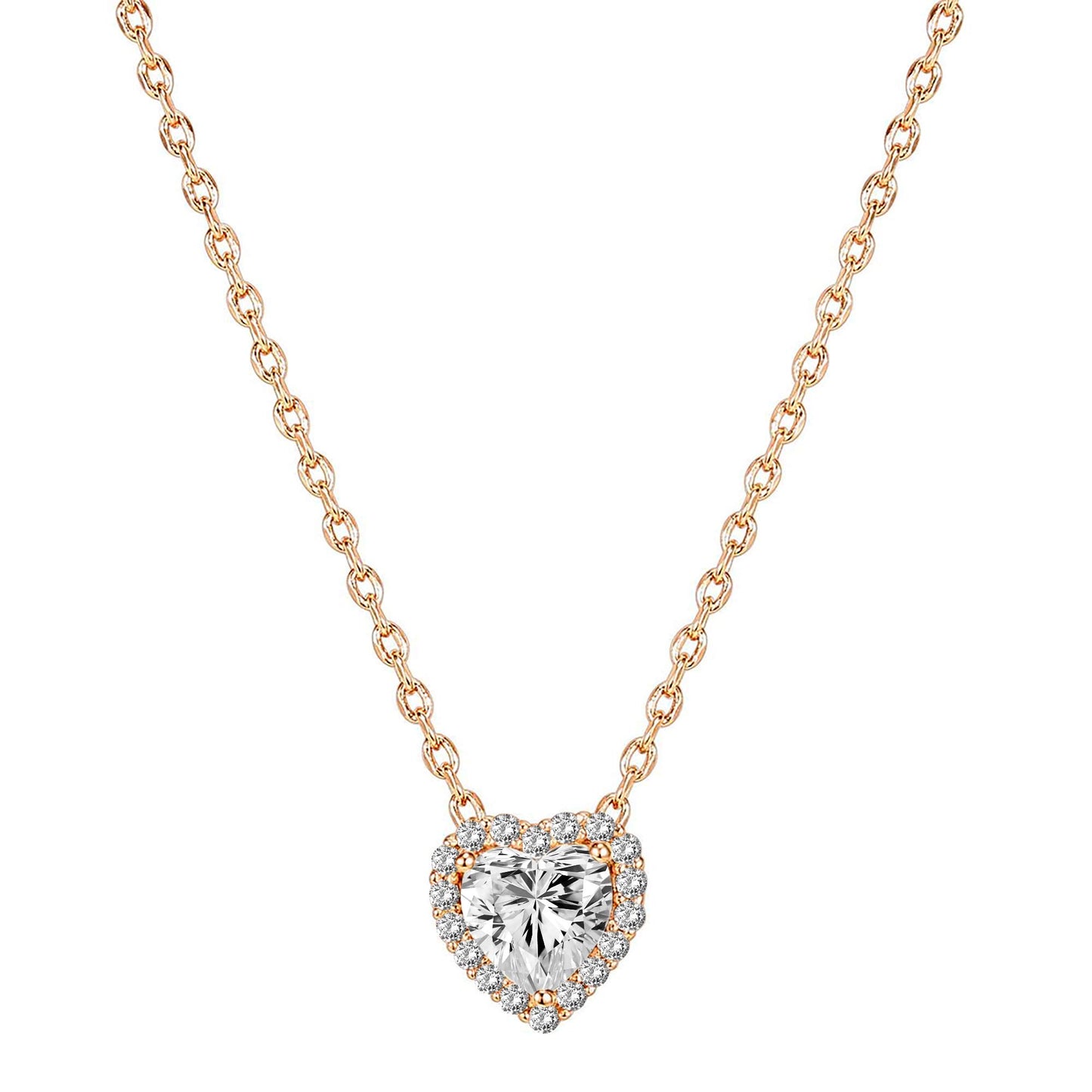 JSJOY 14K Gold Plated Post Faux Diamond Round Solitaire Pendant Halo Gold Necklace for Women