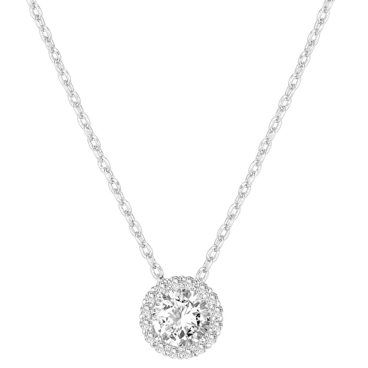 JSJOY 14K Gold Plated Post Faux Diamond Round Solitaire Pendant Halo Gold Necklace for Women