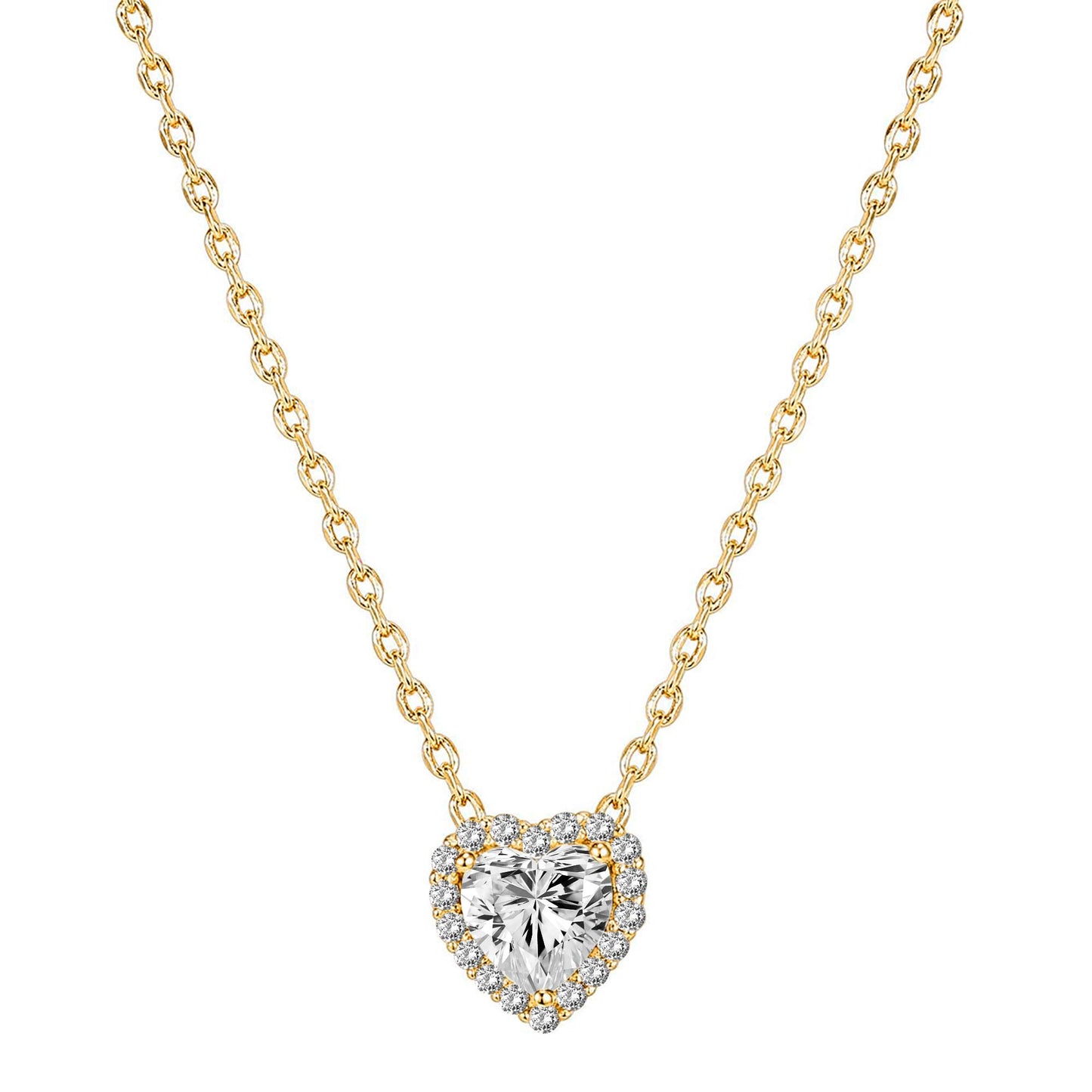 JSJOY 14K Gold Plated Post Faux Diamond Round Solitaire Pendant Halo Gold Necklace for Women