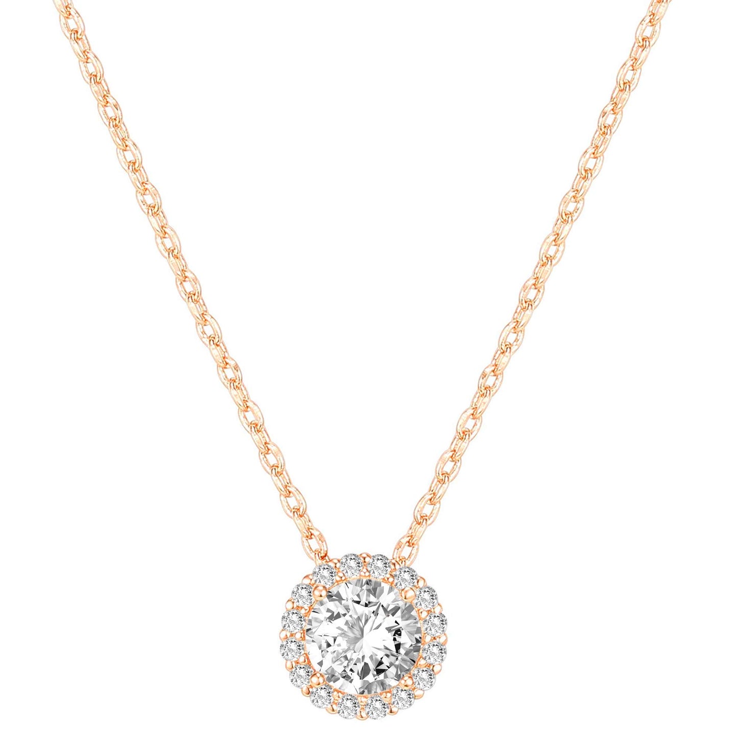 JSJOY 14K Gold Plated Post Faux Diamond Round Solitaire Pendant Halo Gold Necklace for Women