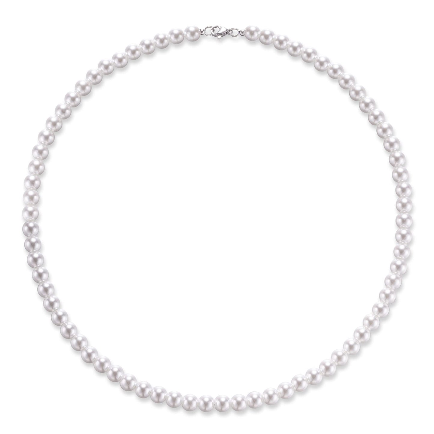JSJOY Pearl Necklace for Men, Round Mens Pearl Necklace White Pearl Necklaces for Women, 4mm 6mm 8mm Pearl Choker Necklace 16",18",20",22",24" Gifts for Men Boys Husband Son