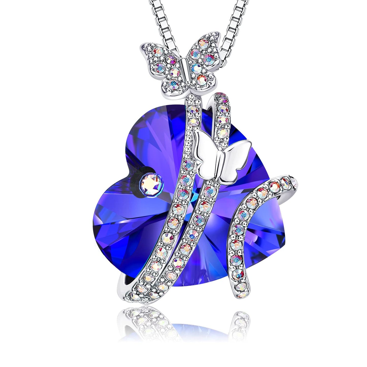 JSJOY Butterfly Love Heart Pendant Necklaces , Valentines Day Gifts for Her, Mother's Day Birthday Anniversary Jewelry Gifts for Women Mom Wife Girlfrind with Birthstone Crystals