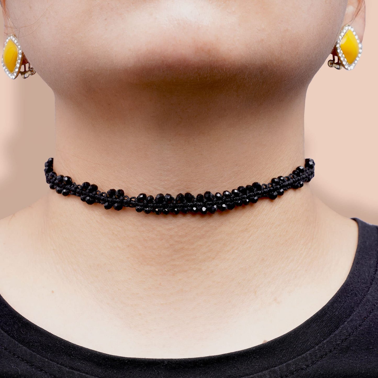 JSJOY Choker Necklace for Women Girls Handmade Necklaces Choker Black Spinel Beaded Necklace Adjustable Woven Chokers for Women Christmas Gifts Jewelry Birthday Gifts for Women
