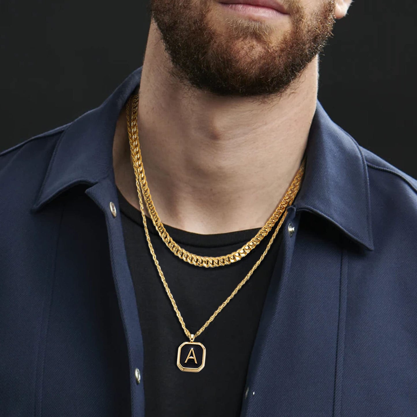 JSJOY Layered Initial Necklaces for Men