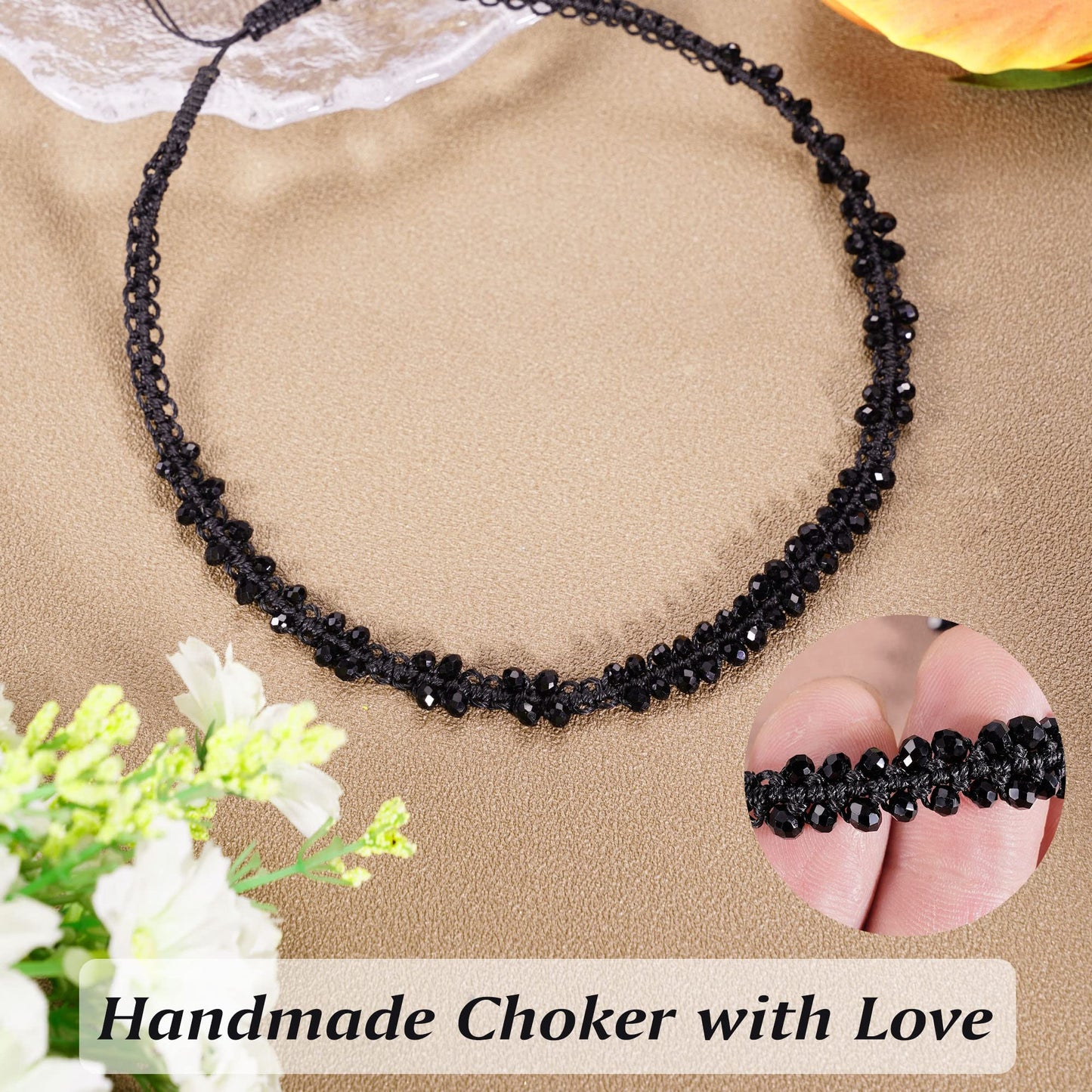 JSJOY Choker Necklace for Women Girls Handmade Necklaces Choker Black Spinel Beaded Necklace Adjustable Woven Chokers for Women Christmas Gifts Jewelry Birthday Gifts for Women