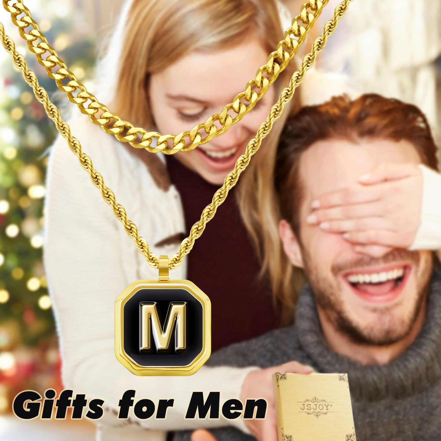 JSJOY Layered Initial Necklaces for Men