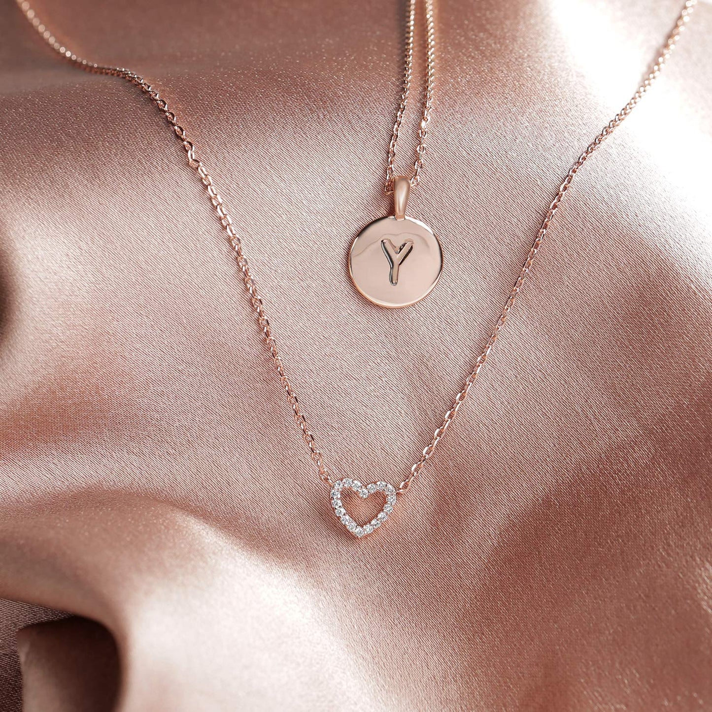 JSJOY 14K Gold Plated Cubic Zirconia Heart Necklace Gold Necklaces for Women
