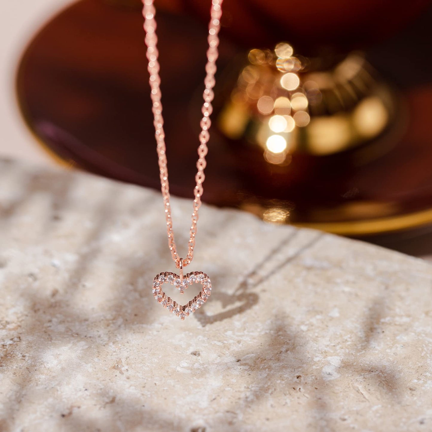 JSJOY 14K Gold Plated Cubic Zirconia Heart Necklace Gold Necklaces for Women